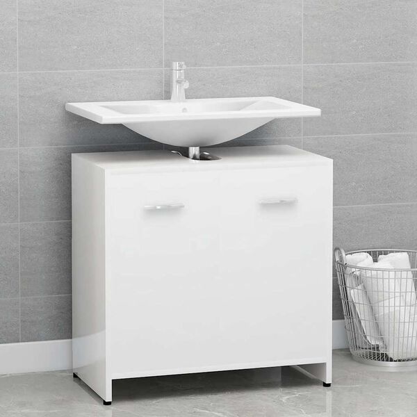 vidaXL Bathroom Cabinet High gloss white Engineered wood Small