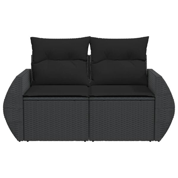 vidaXL Garden Sofa Black Poly Rattan 2-Seater Modular Garden Sofa