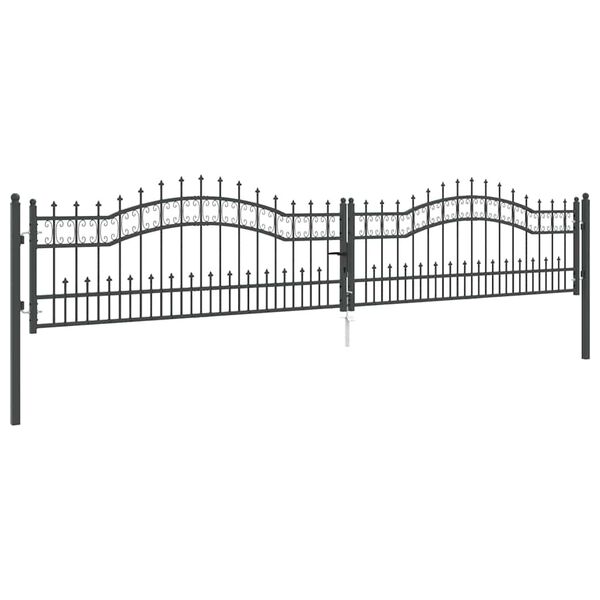 vidaXL Fence Gate with Spear Top Black 159.8"x 29.5" Powder-coated Steel