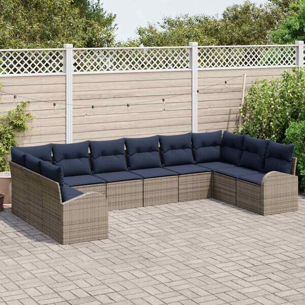 vidaXL Sofa Set 10 pcs Grey Poly Rattan