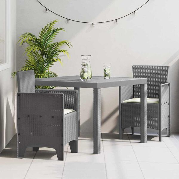 vidaXL Garden Dining Set 3 pcs Light Grey Polt rattan