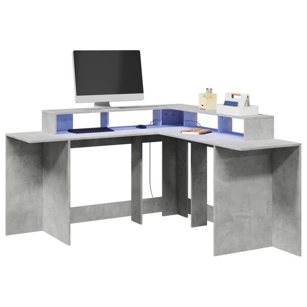 vidaXL Desk Concrete Gray Engineered Wood L-shaped, Corner size Desk