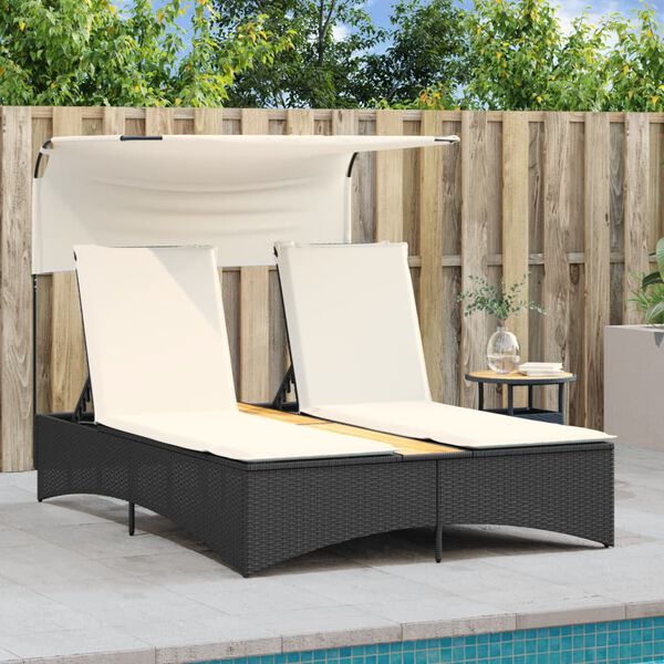 vidaXL Patio Double Sun Lounger Black PE rattan Double