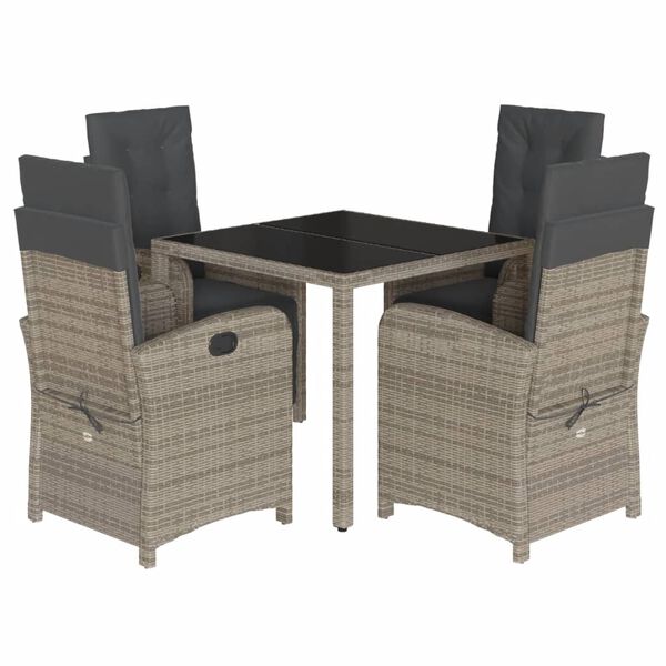 vidaXL Garden Dining Set Grey PE Rattan, Powder-coated steel, Tempered glass