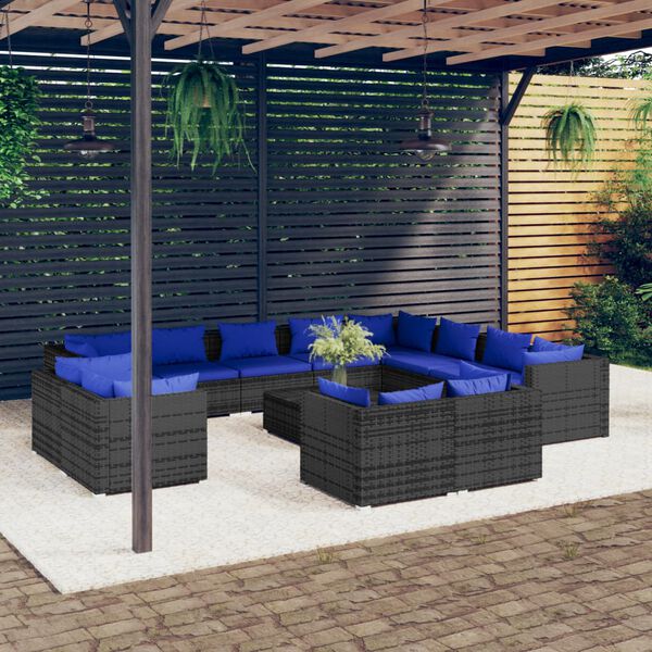 vidaXL Garden Lounge Set Grey with dark blue cushions