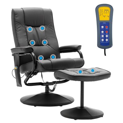 vidaXL Massage Recliner with Ottoman Gray Faux Leather