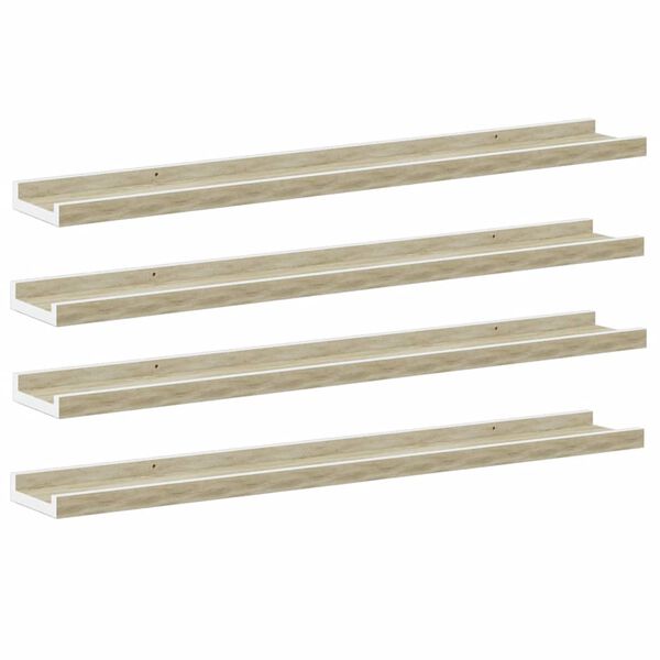 vidaXL Wall Shelf Set of 4 White and Sonoma Oak MDF Medium