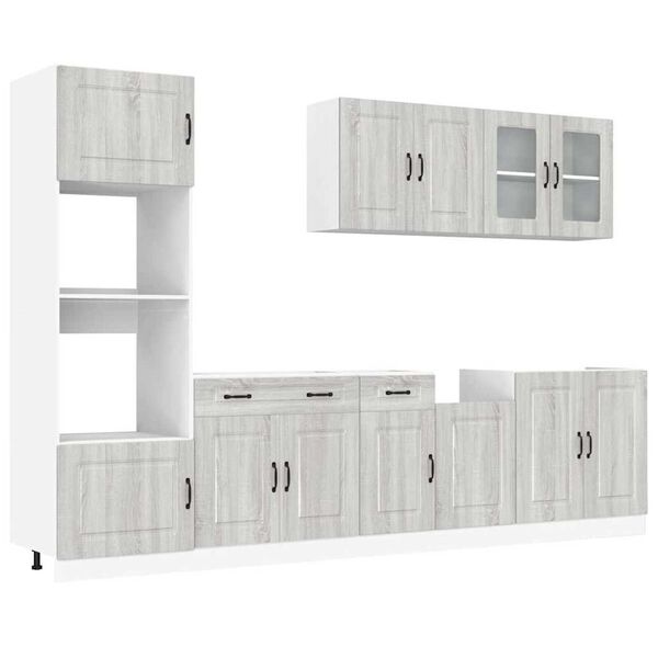 vidaXL Kitchen Cabinet Set Grey Sonoma Engineered wood and glass