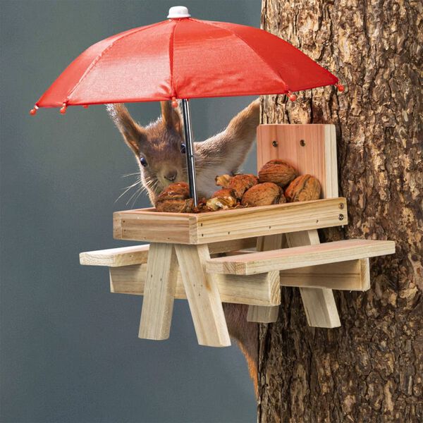 HI Squirrel Feeder With Umbrella Beige, Red Fir wood, Nylon Small