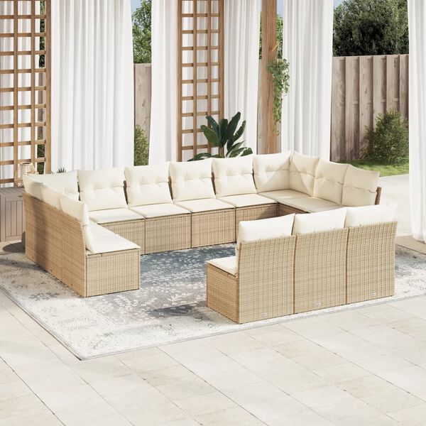 vidaXL Garden Sofa Set Beige PE rattan, powder-coated steel Large