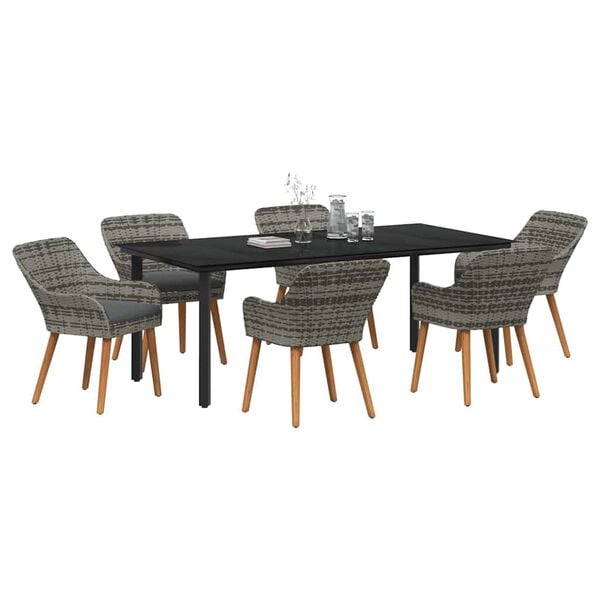 vidaXL Garden Dining Set with Cushion 7 pcs Grey Poly Rattan