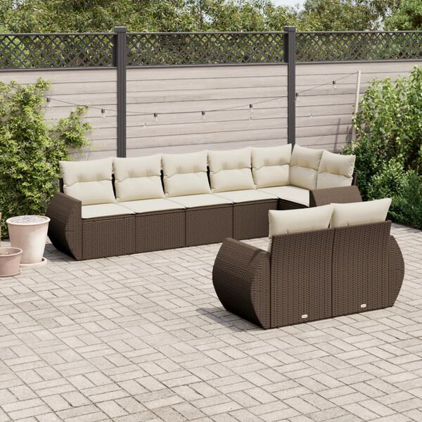 vidaXL Garden Sofa Set Brown Poly Rattan 8 Piece Sofa Set