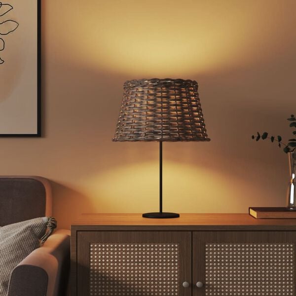 vidaXL Lamp Shade Brown Wicker, Iron Ø15.0 x 9.1 in Decorative Inlays
