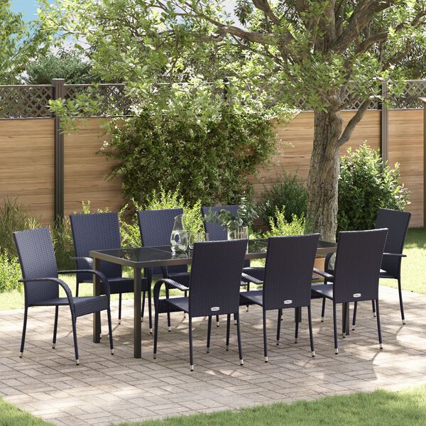 vidaXL Garden Dining Set 5 pcs Black Powder-Coated Steel