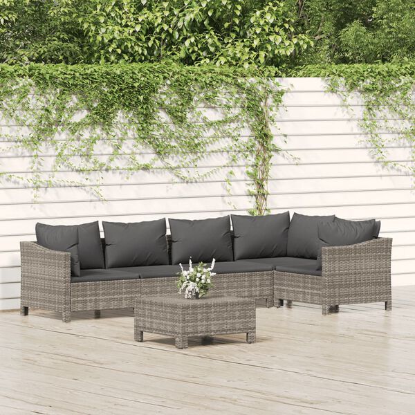 vidaXL Garden Lounge Set Grey PE rattan, powder-coated steel Large