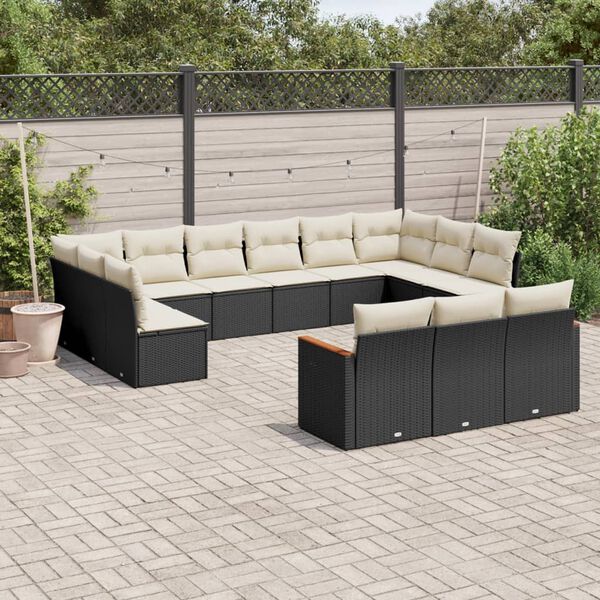 vidaXL Garden Sofa Set Black and Cream White