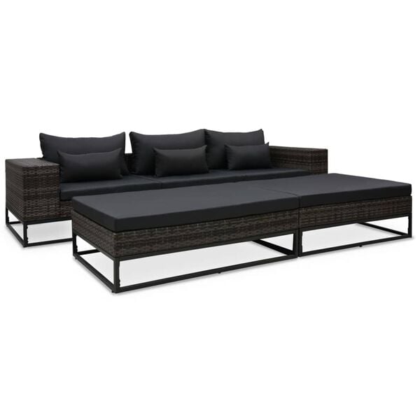 vidaXL Garden Sofa Grey Poly Rattan Large Modular Outdoor Sofa