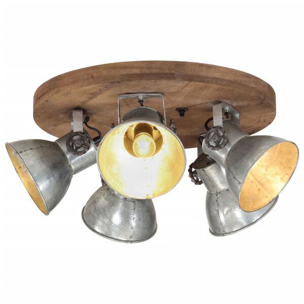 vidaXL Ceiling Lamp Vintage Silver Iron and Solid Mango Wood Medium