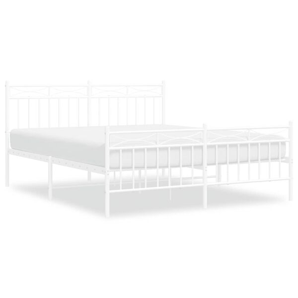 vidaXL Bed Frame White Powder-Coated Steel King Size Bed Frame