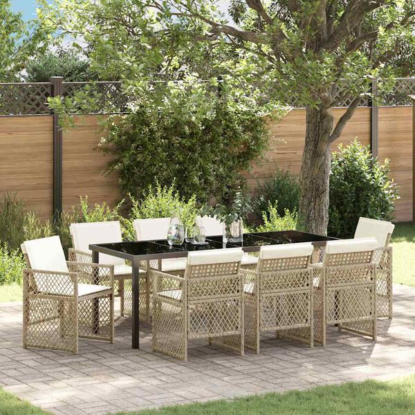 vidaXL Garden Dining Set 9 pcs Beige Poly Rattan
