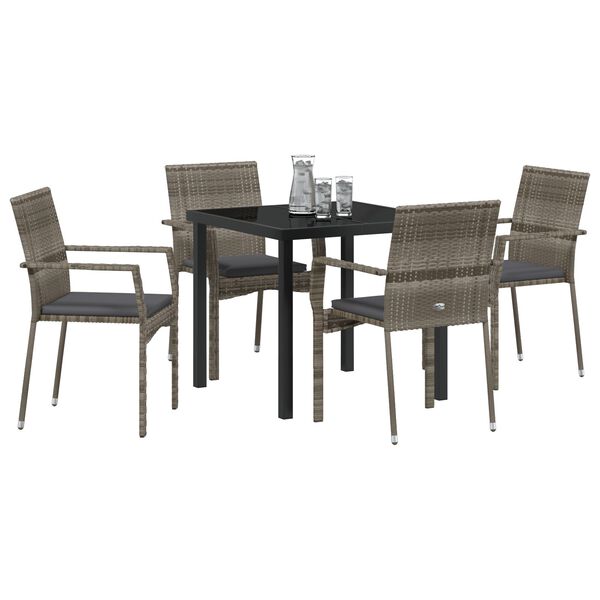 vidaXL Garden Dining Set with Cushion 5 pcs Grey Poly Rattan