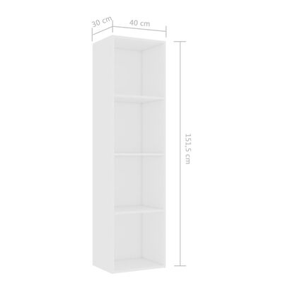 vidaXL Book Cabinet White 15.7"x11.8"x59.6" Chipboard