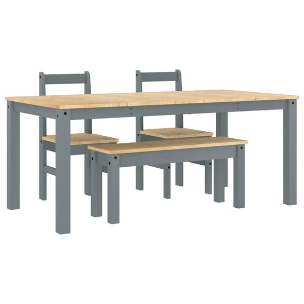 vidaXL Dining Set Panama Grey Solid Pinewood with Honey Wax Finish