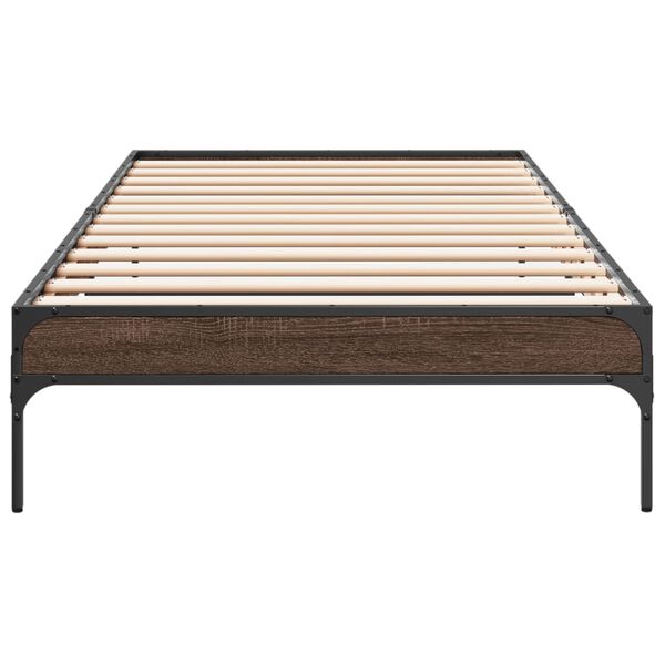 vidaXL Bed Frame Brown oak Engineered wood, Metal Single Durable