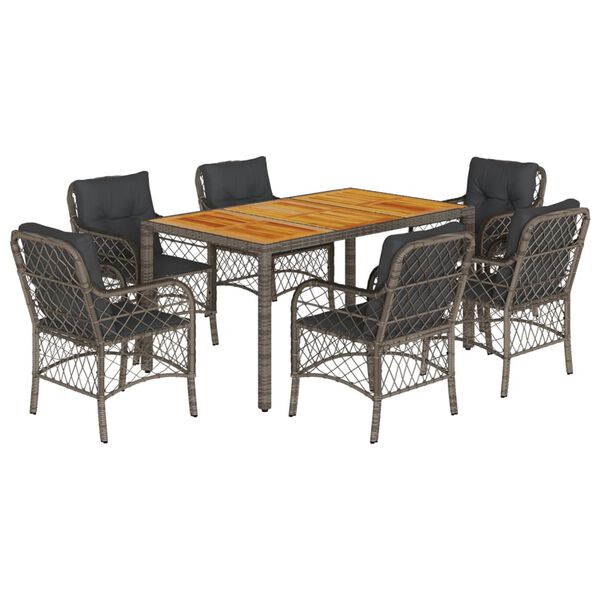 vidaXL Garden Dining Set Grey PE Rattan 7 Piece Set Removable Covers