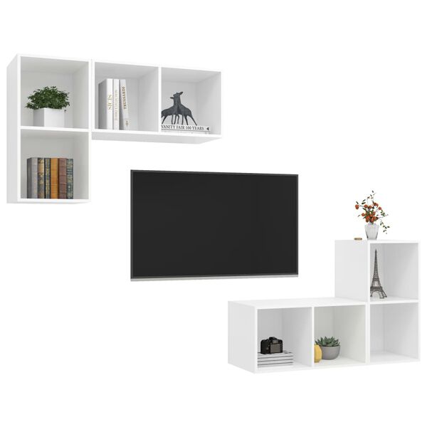 vidaXL Wall-mounted TV Stands 4 Pcs White Engineered Wood