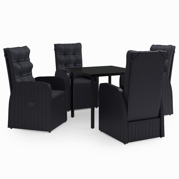 vidaXL Garden Dining Set Black PE Rattan, Powder-Coated Steel, Glass