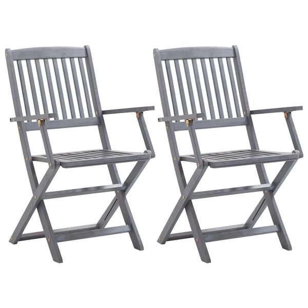 vidaXL Folding Patio Chairs 2 pcs with Cushions Solid Acacia Wood (46333+314884)