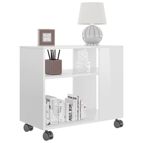 vidaXL Side Table High gloss white Chipboard 27.6x13.8x21.7 in Rollable