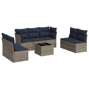 vidaXL 8 Piece Patio Sofa Set with Cushions Gray Poly Rattan