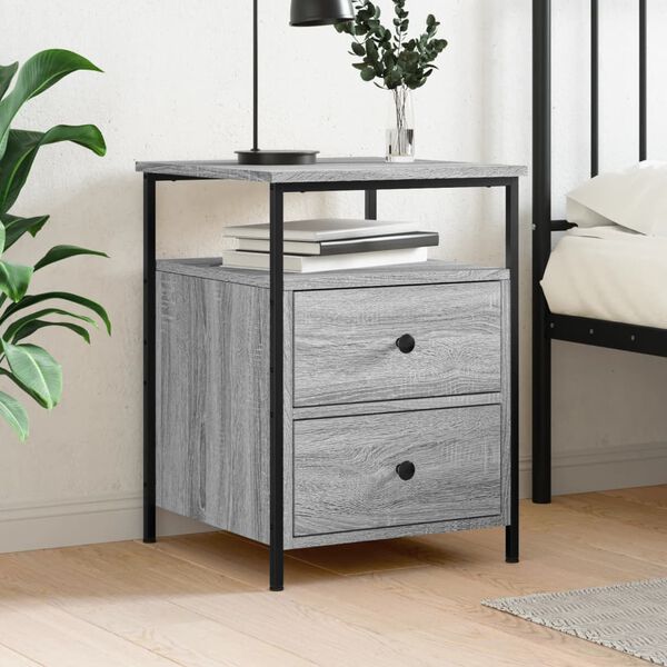 vidaXL Bedside Cabinet Grey Sonoma Engineered wood, iron 17.3x17.7x23.6 in
