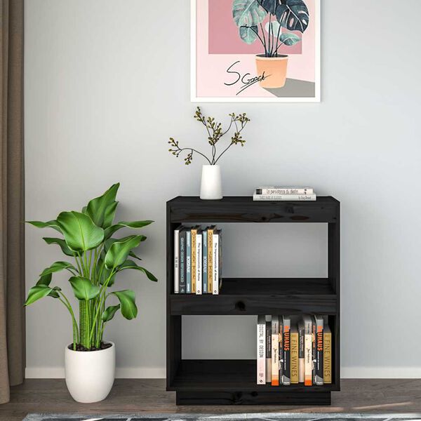 vidaXL Book Cabinet Black Solid Pine Wood Medium Rectangular