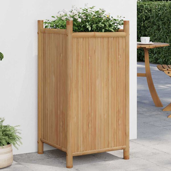 vidaXL Planter Natural Bamboo Bamboo 15.7x15.7x31.5 in Decorative Inlays