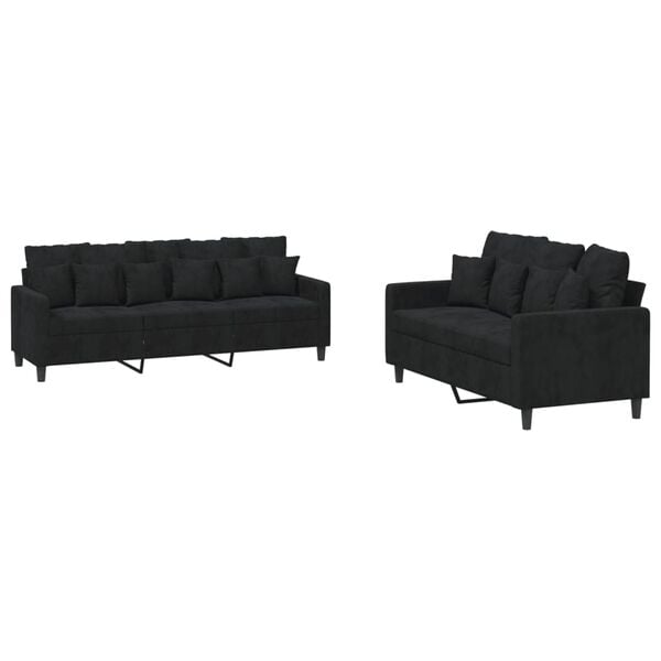 vidaXL Sofa Set Black Velvet (100% polyester), metal, textilene, plywood
