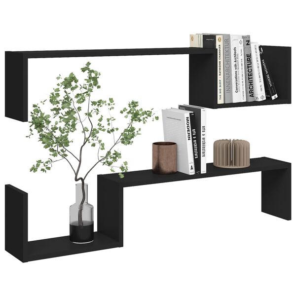 vidaXL Wall Shelf Set of 2 Black Engineered wood