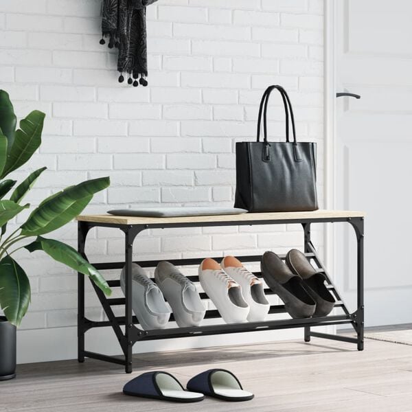 vidaXL Shoe Rack Sonoma Oak Engineered wood, powder-coated steel