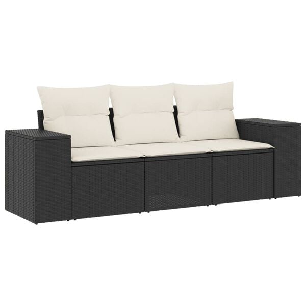 vidaXL Garden Sofa Set Black PE rattan Moderate Adjustable Feet