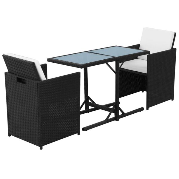 vidaXL Garden Table And Chair Black PE rattan, Steel, Glass, Polyester