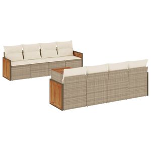 vidaXL 9 Piece Patio Sofa Set with Cushions Beige Poly Rattan