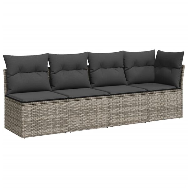 vidaXL Garden Sofa Set Gray PE rattan, powder-coated steel, tempered glass