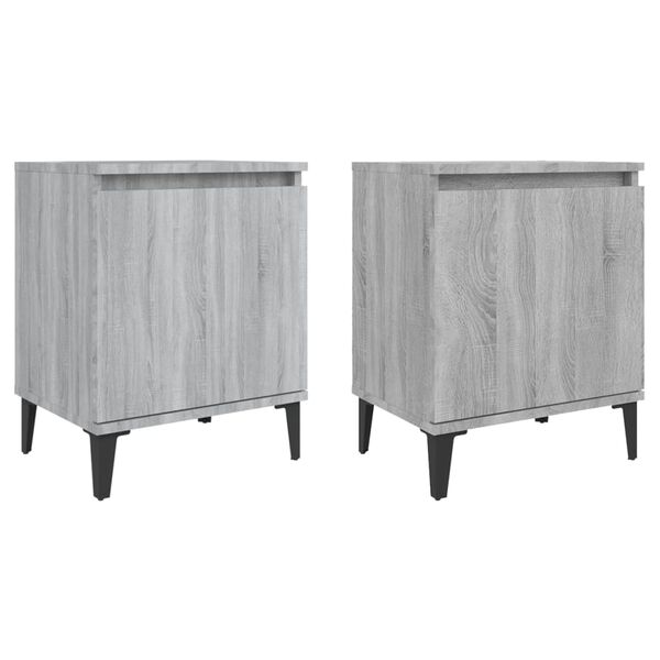 vidaXL Bed Cabinet Set of 2 Grey Sonoma Engineered wood, Metal Medium
