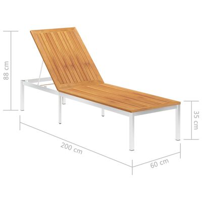 vidaXL Sun Lounger with Cushion Solid Wood Acacia and Stainless Steel