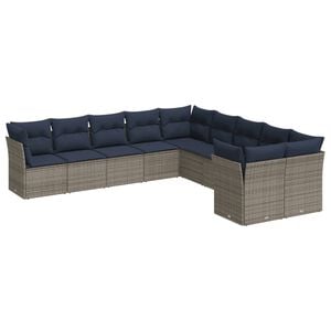 vidaXL 10 Piece Patio Sofa Set with Cushions Gray Poly Rattan