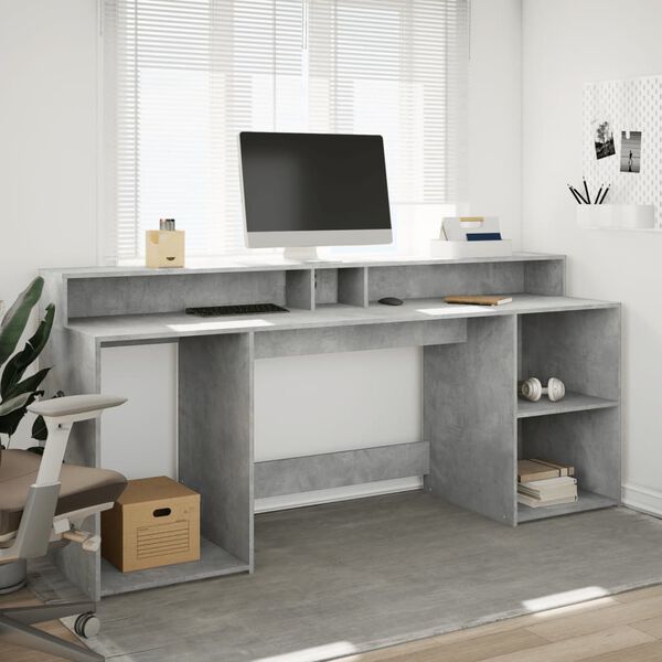 vidaXL Desk Concrete Grey Engineered Wood Large Desk Rectangular