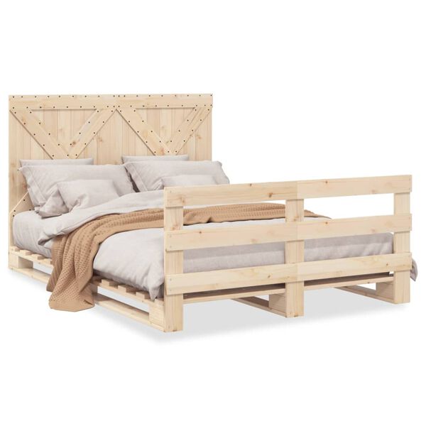 vidaXL Bed Frame Natural Pine Solid Pine Wood Double Durable Bed Frame