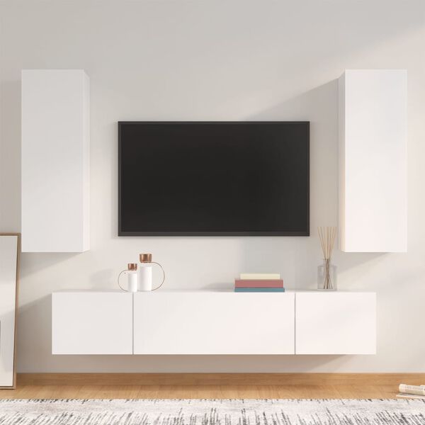 vidaXL TV Cabinet Set Set of 4 White Engineered wood Standard